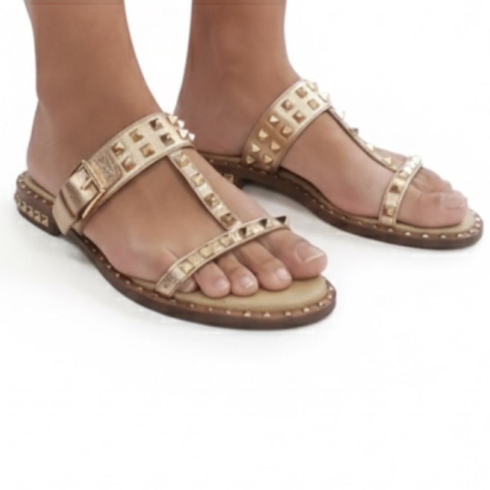 ASH “Prince” Studded Rose Gold Metallic Sandals Size 38 (8) Excellent Condition!